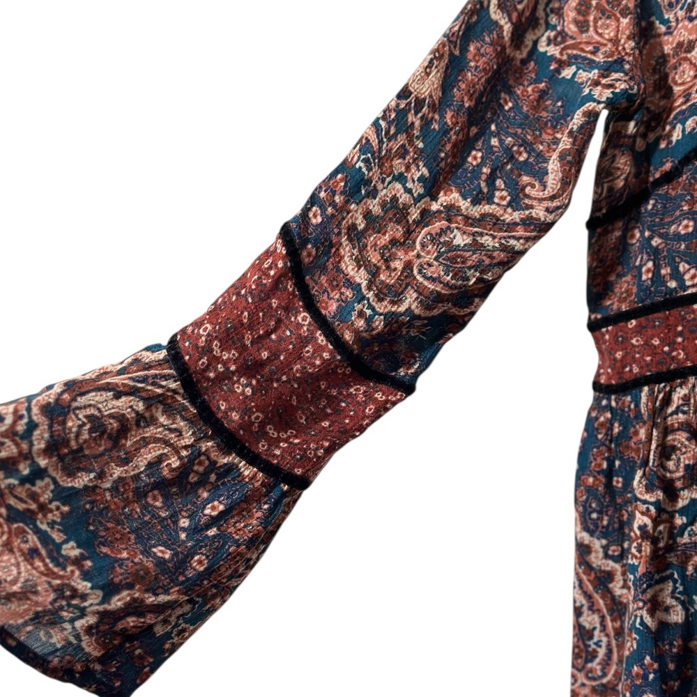 American Eagle Outfitters Paisley Print Bell Sleeve Tassel Tie Blouse Size XS - Picture 4 of 7